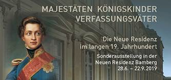 Ausstellungsplakat Ausstellung „Majestäten, Königskinder, Verfassungsväter. Die Neue Residenz im langen 19. Jahrhundert“